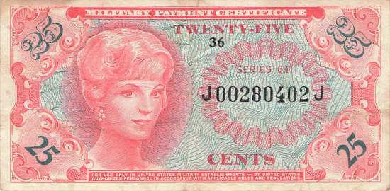 USA MPC Series 641 p.M59 25 Cents 1965 VF-